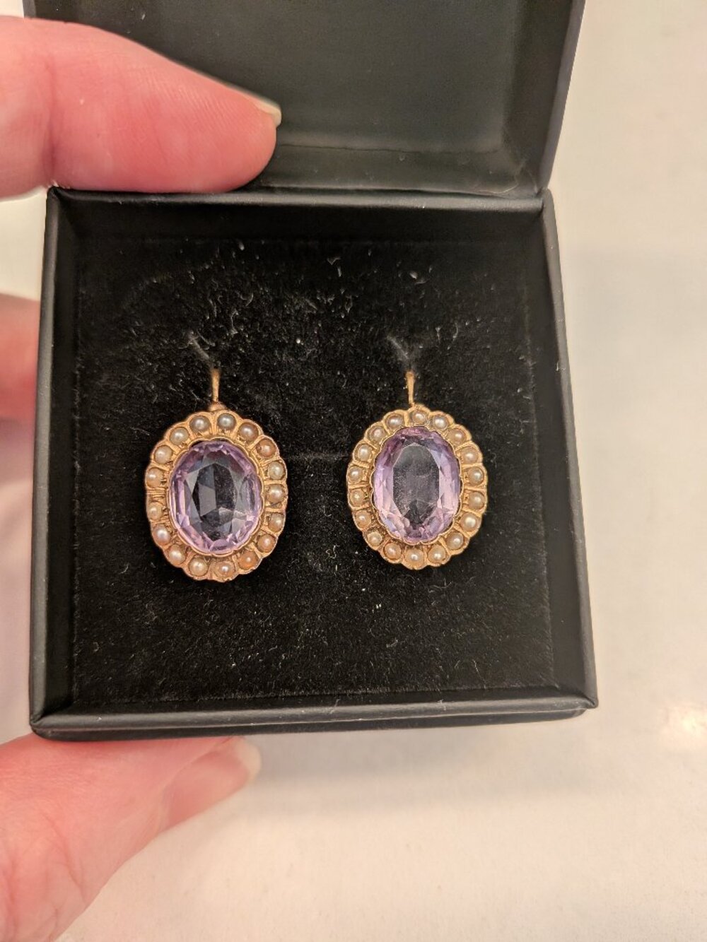 Victorian Amethyst Seed Pearl 18k Gold Earrings